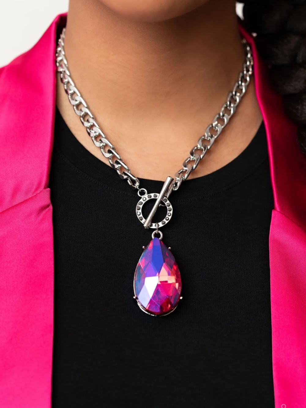 Edgy Exaggeration - Pink Necklace